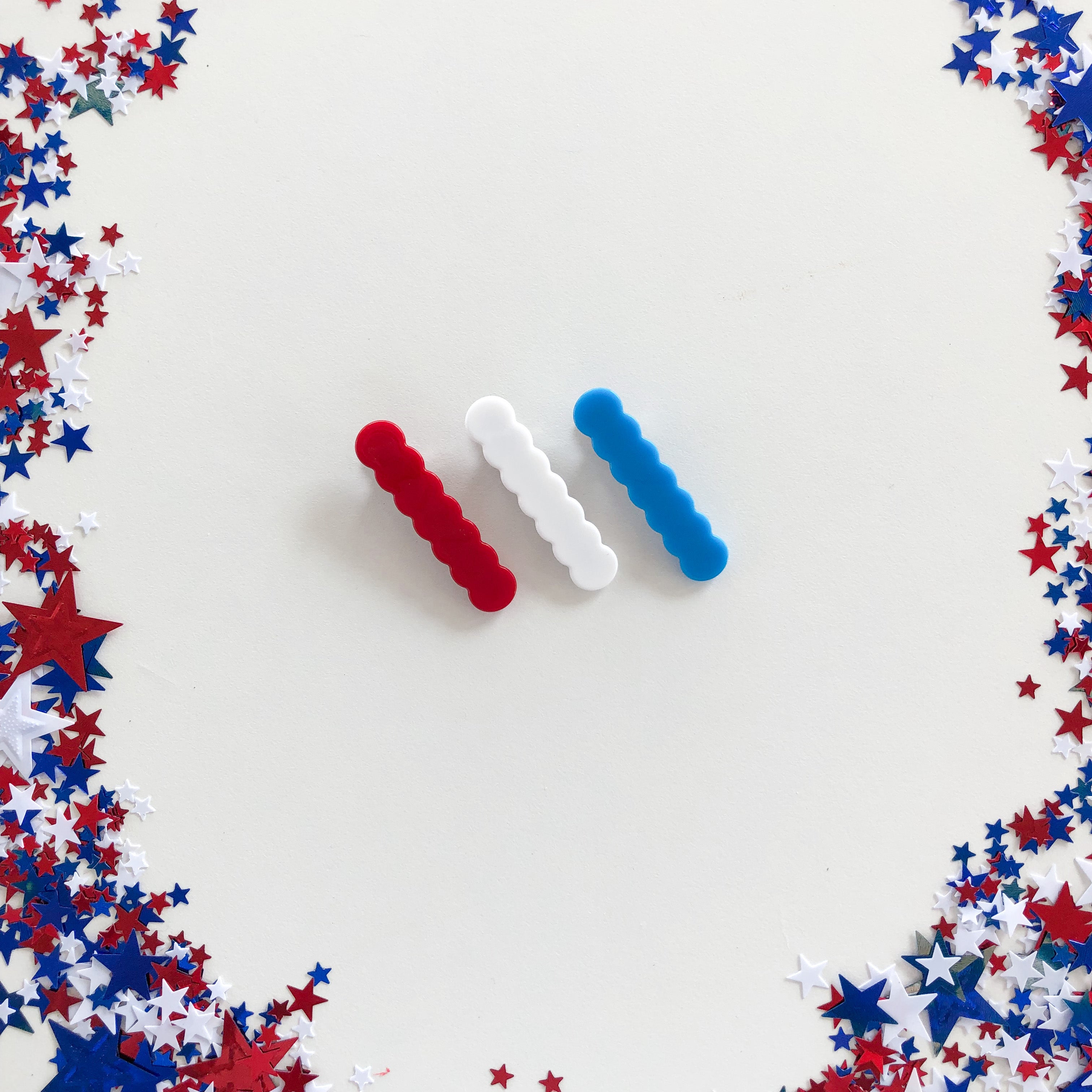 Scalloped Acrylic SKINNY Clips // Red, White, Blue